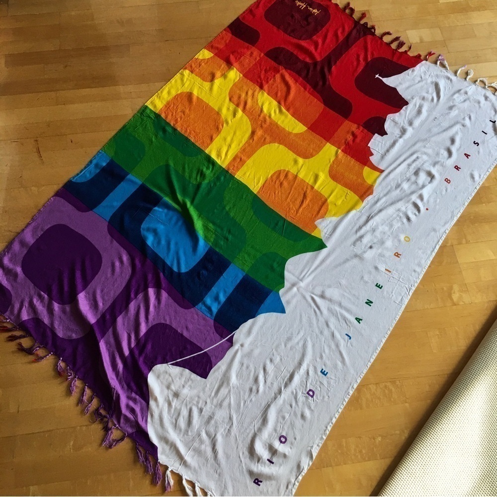Colorful, Rainbow, Art Deco, Pashmina Style Fringe Wrap Scarf from Brazil